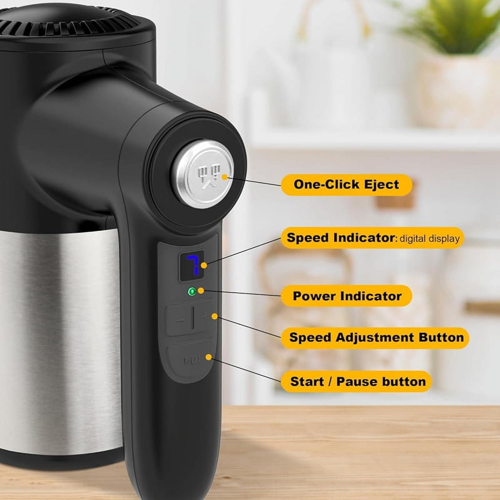 Cordless Hand Mixer,Digital Display 7 Speed Rechargeable Electric with 4 Stainless Steel Attachments,for Baking,Eggs