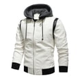 thumbnail image 3 of Men's Embroidered Patchwork PU Leather Jacket, Youth Motorcycle Coat, Detachable Hat, Fashionable Outerwear for Casual Wear, 3 of 9