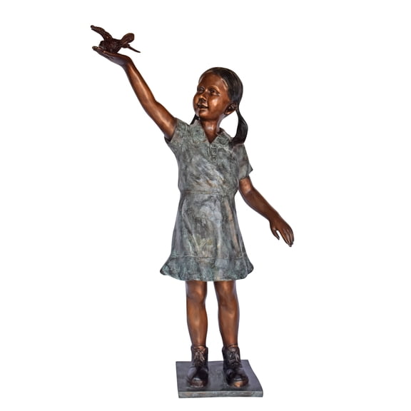 Young Girl Holding a Bird Outside at The Park - Size: 21"L x 11"W x 49"H.