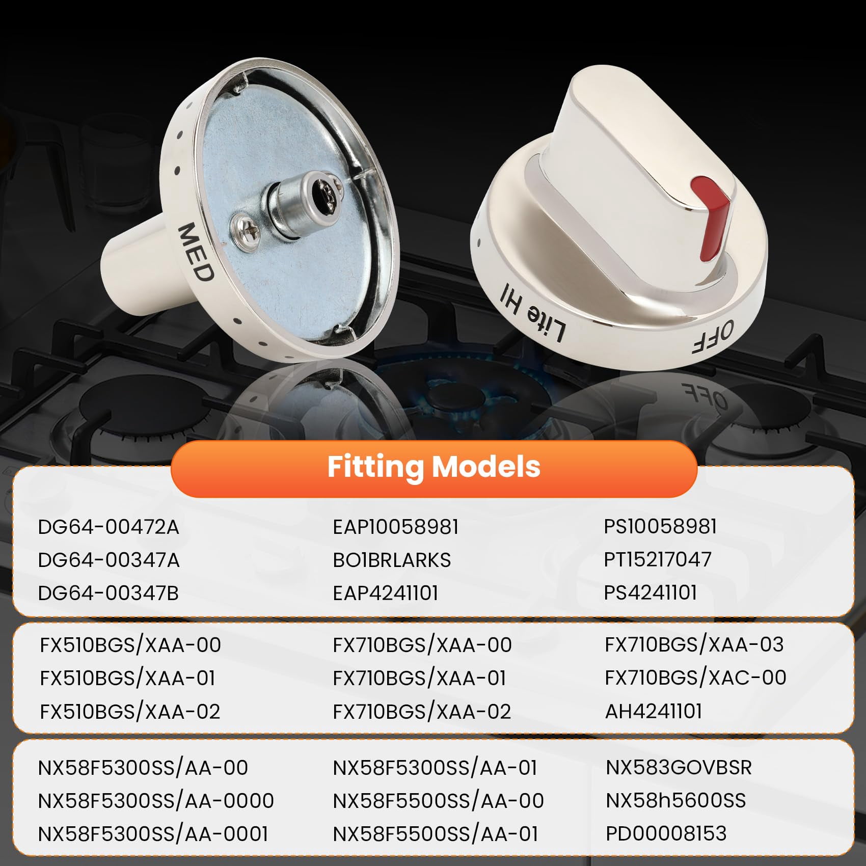 Upgrade 5pcs DG64-00472A Stove Knob, Direct Replacement for Sam.sung Range Stove Knobs DG64-00473A, DG64-00347A, DG64-00347B,Fit for Samsung Oven FX510BGS FX710BGS NX58F5300SS NX58F5500SS