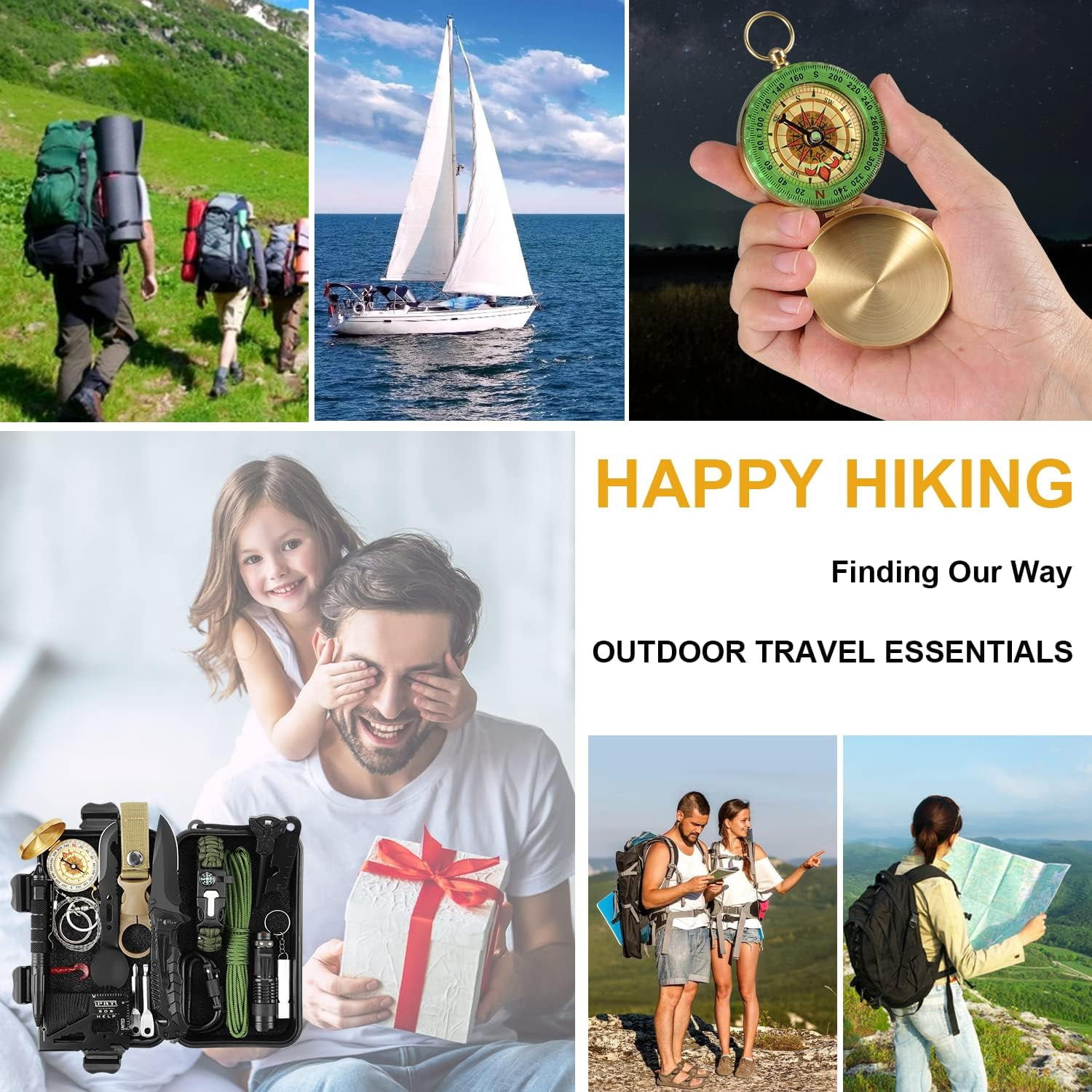 A house of tools Survival Kit, Gifts for Men Dad Husband, Emergency Survival Gear and Equipment 19 in 1, Fishing Hunting Birthday for Men, Camping Accessories, Cool Gadget, Camping Essentials