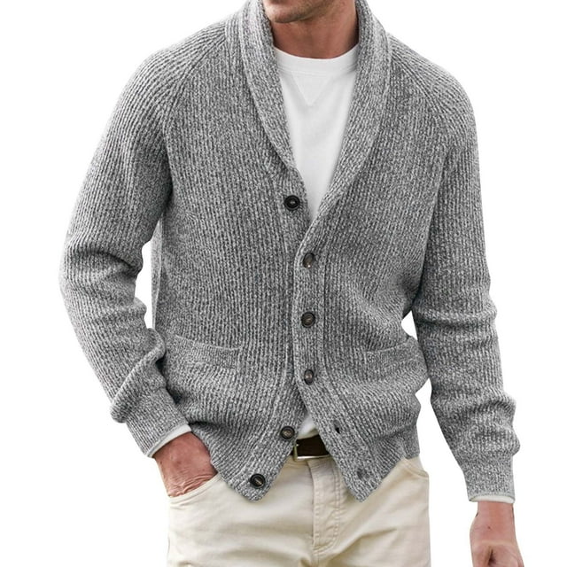 Gibobby Suéteres para hombre Suéter de algodón para hombre, cárdigan de manga larga con cuello en V, suéteres sueltos, ajuste de botones, ropa casual(Gris,CH)