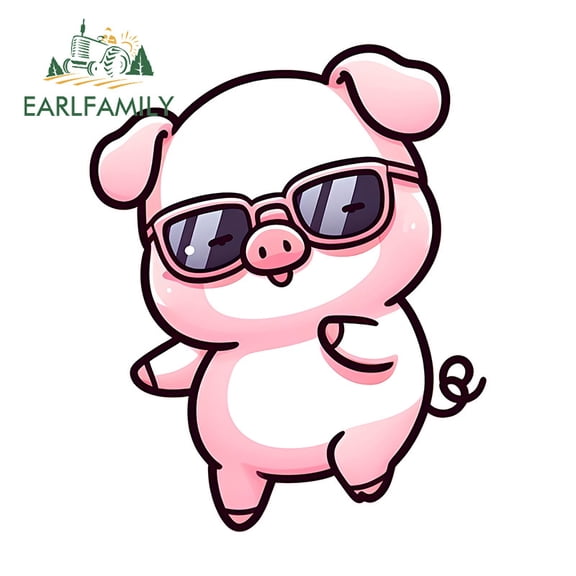 EARLFAMILY 5.1 Inch Pink Pig with Sunglasses Car Sticker Personality Motorcycle Windows Bumper Luggage Vinyl Decals Occlusion Scratch Car Accessories