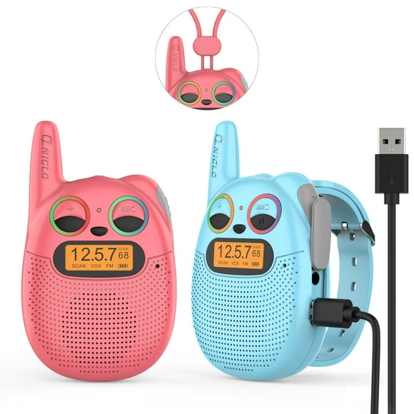 Walkie Talkies QNIGLO recargables para niños con radio FM de 3 a 12 años
