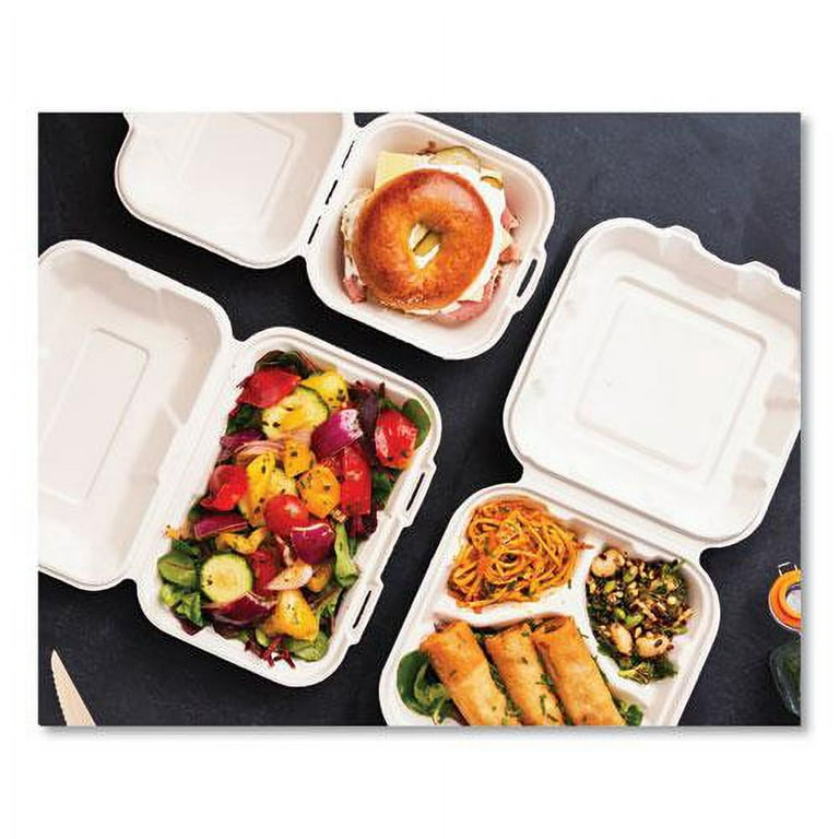 Vegware Nourish Molded Fiber Takeout Containers, 8 x 9 x 2, White, Sugarcane, 200/Carton