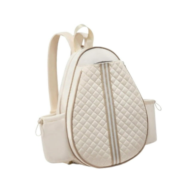 DYNWAVECA Tennis Racket Bag Tennis Backpack Multipurpose Waterproof Quilted Badminton Racquet Bag Rucksack Daypack for Training Outdoor Beige
