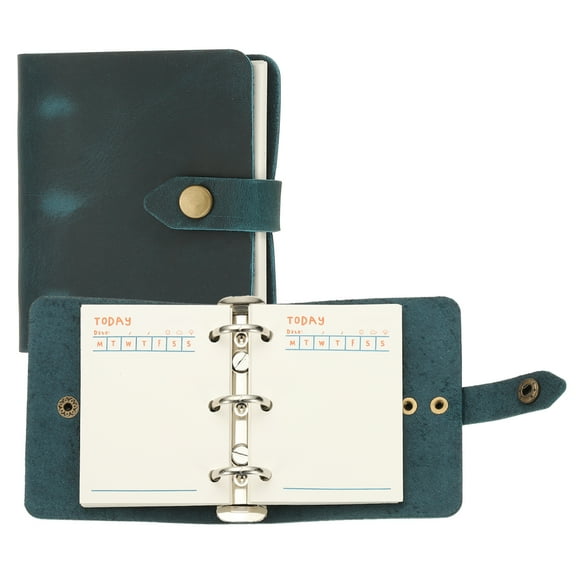 A9 Leather Journal, 3 Ring Notebook Binder Planner Loose Leaf 60 Sheets Paper Refillable for Business Office Study Writing with Snap Button, Blue