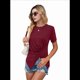 thumbnail image 2 of Camiseta de Corta con Cuello Redondo para Mujer, Túnica con Abertura Frontal, Informal, Holgada, Color Rojo Vino, Talla M, 2 of 10