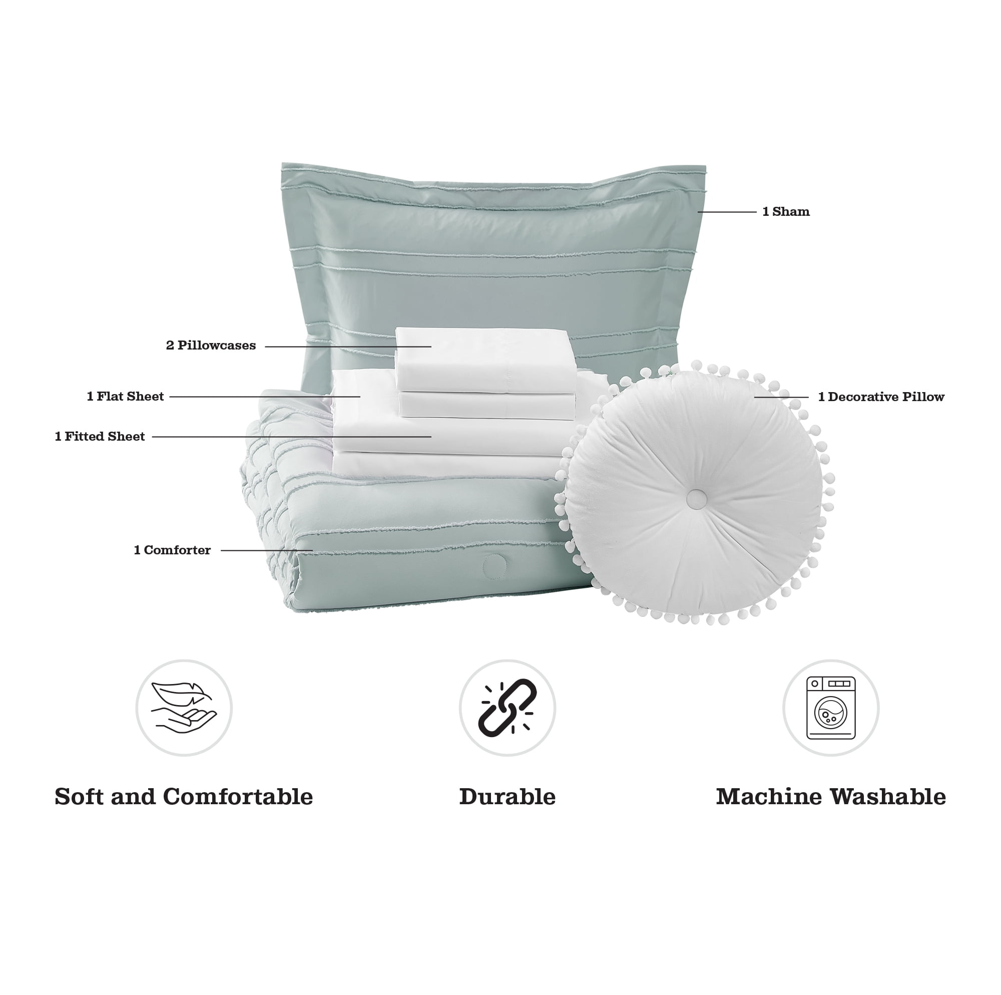 Mainstays Mint 10 Piece Bed in a Bag Comforter Set with Sheets Queen