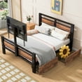 thumbnail image 3 of Twin Size Metal Platform Bed with MDF Headboard and Footboard,Two Storage Drawers and Rotatable TV Stand,Black, 3 of 9