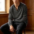thumbnail image 3 of CFLVAEK Striped Sweatshirts for Men Big and Tall Notch V Neck Pullovers Fashion Fall Long Sleeve Sweatshirt Black XXL, 3 of 6