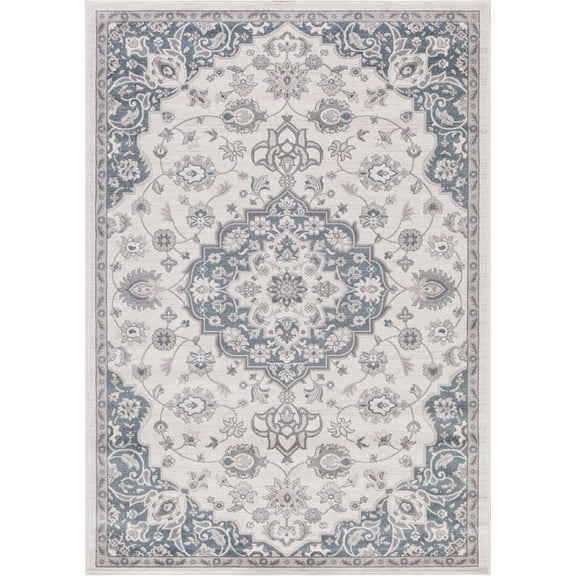 Concord Global 45547 7 ft. 10 in. x 10 ft. 6 in. Lara Center Medallion - Ivory, Blue