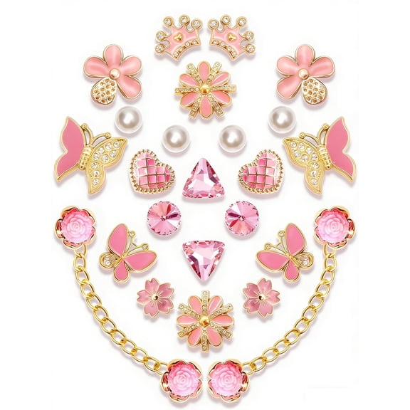 Zzjniupiyyds Croc Charm for Girl Cute Pearl Butterfly Flower Decorations for Clogs and Sandals, 24Pcs