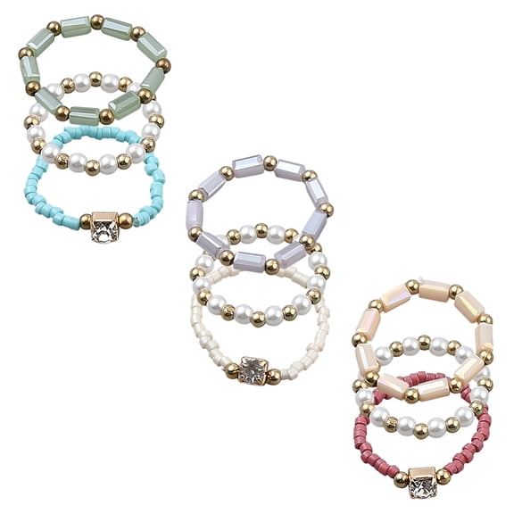 9 Pcs 3 colors Elastic Stretchy Finger Rings 16.5mm~18.1mm Boho Acrylic Rings Colorful Stackable Rings Dainty Beaded Thick Rings
