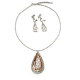 thumbnail image 4 of Clip on silver, rose and gold cutout flower teardrop pendant necklace set, 4 of 4