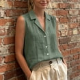 thumbnail image 4 of Yrmaups Loose Fit Sleeveless Button Down Vest for Women, Casual Collared Top, Soft Comfort Tank for Beach Vacation Office Daily Wear, Army Green L, 4 of 8