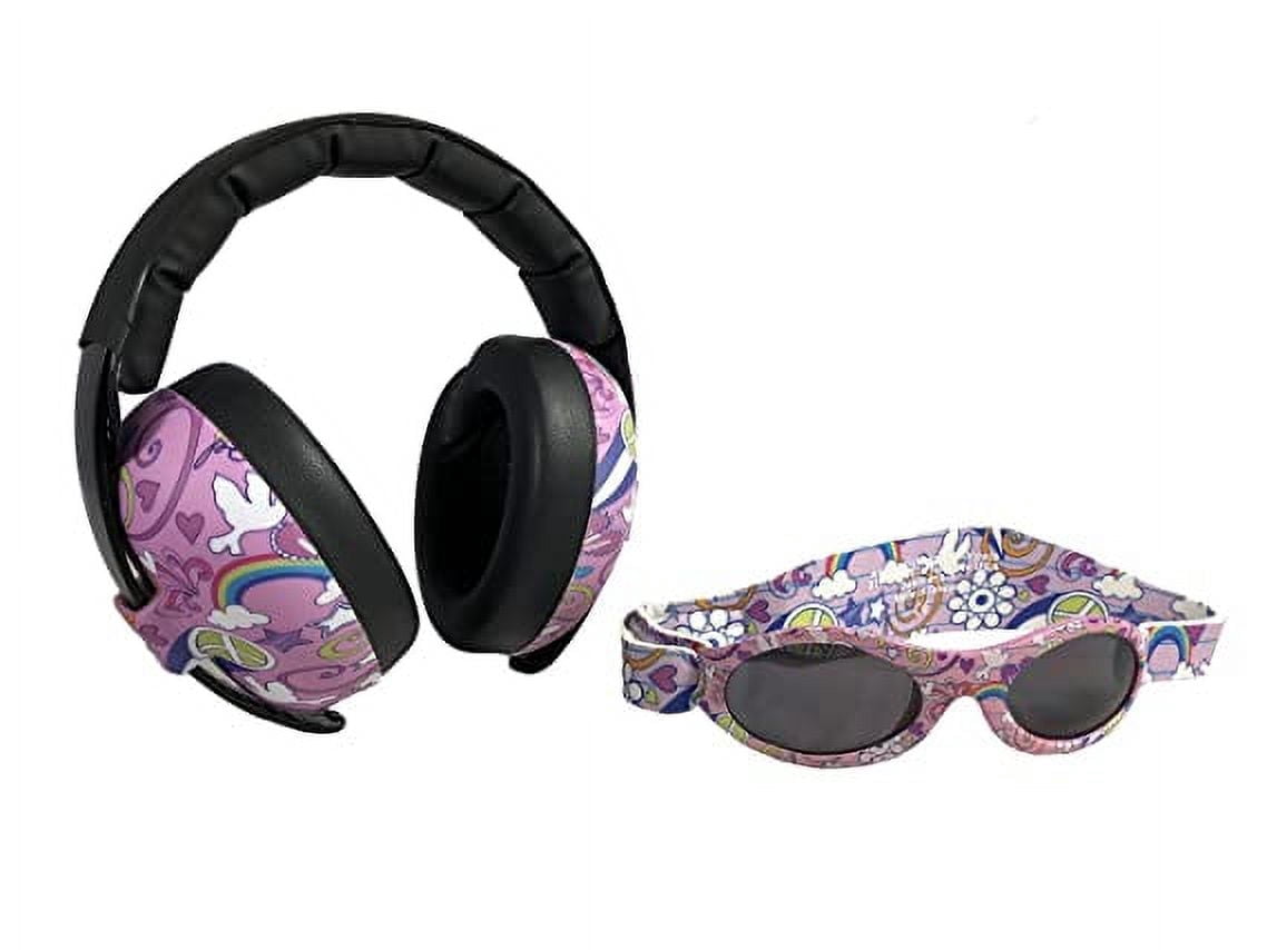 Baby Banz Earmuffs and Infant Hearing Protection and Sunglasses Combo 0-2 Years (Pink Doodle)