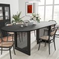 thumbnail image 3 of MAYEERTY Wood Oval Dining Table, Mid-Century Modern Dining Table with Rattan Legs, 79"x33.5"x30", Black, 3 of 9