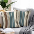 thumbnail image 2 of Turquoise Beige Striped Throw Pillow Covers 20x20 Inch Set of 2, Modern Farmhouse Vertical Stripes Waterproof Outdoor Pillow Covers, Decorative Cushion Pillowcases for Couch, Sofa, Bed, Garden, Patio, 2 of 9