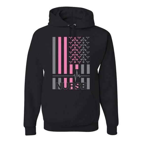 Nurse Flag Heartbeat Hero Caregiver Nurse Gift | Mens Independence Day Hooded Sweatshirt Graphic Hoodie, Black, Small