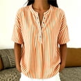 thumbnail image 4 of cocolona Button Down Striped Blouses for Women Short Sleeve V Neck Shirt Trendy Summer Solid Color Tops, 4 of 5