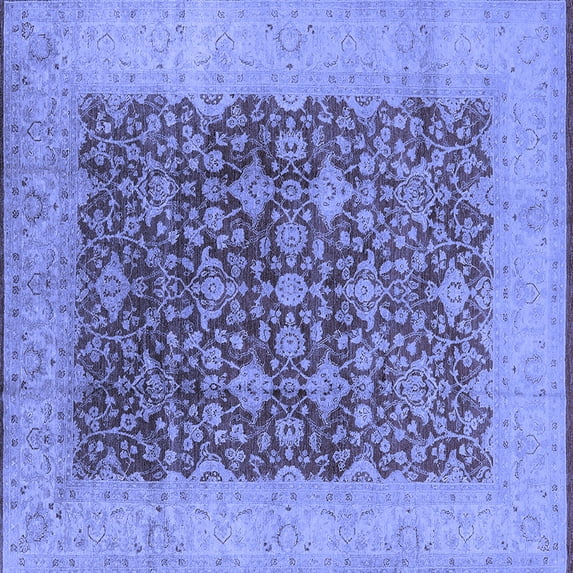 Ahgly Company Machine Washable Indoor Square Oriental Blue Industrial Area Rugs, 8' Square
