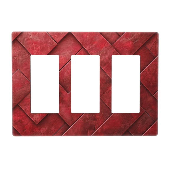 Red Leather Pattern Mix 3 Gang Toggle Light Switch Cover Decorative Switch Plates and Outlet Covers Wall Plates for Electrical Kitchen Home Office Art Decor
