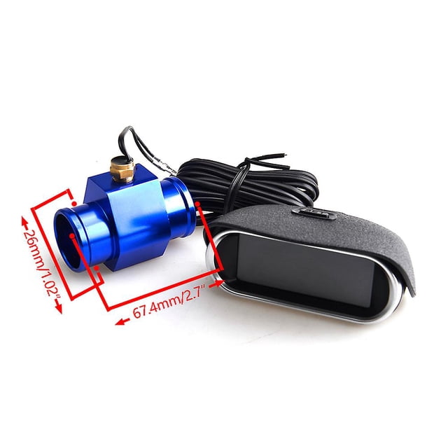 Lcd Water Temperature Voltmeter Gauge 2 In 1 With Joint Pipe Adapter 1/8npt Od 26mm-40mm
