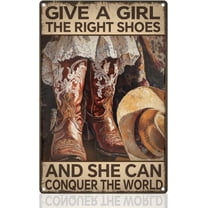 Western Cowgirl Retro Wall Decor Metal Tin Sign 8" x 12" Cowgirl Shoes Vintage Wall Art Poster for Home Coffee Room Clubs Bathroom Decor Gift