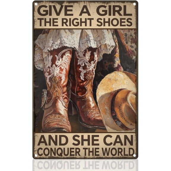 Western Cowgirl Retro Wall Decor Metal Tin Sign 8" x 12" Cowgirl Shoes Vintage Wall Art Poster for Home Coffee Room Clubs Bathroom Decor Gift
