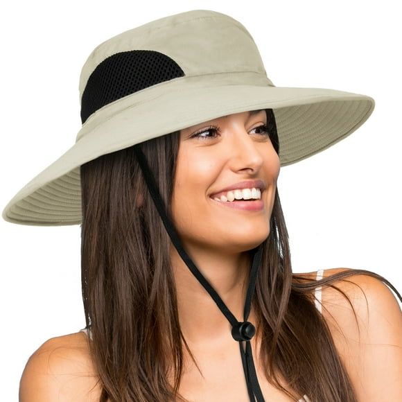 SUN CUBE Wide Brim Sun Hat Men Women, Mens Fishing Hats Sun UV Protection, Womens Hiking Bucket Hat, Outdoor Summer Safari Beach Boonie, Camping Unisex UPF 50+ Cream Beige