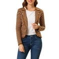 thumbnail image 1 of INSPIRE CHIC Women's Notched Lapel Button Decor Thin Striped Blazer M Brown, 1 of 7