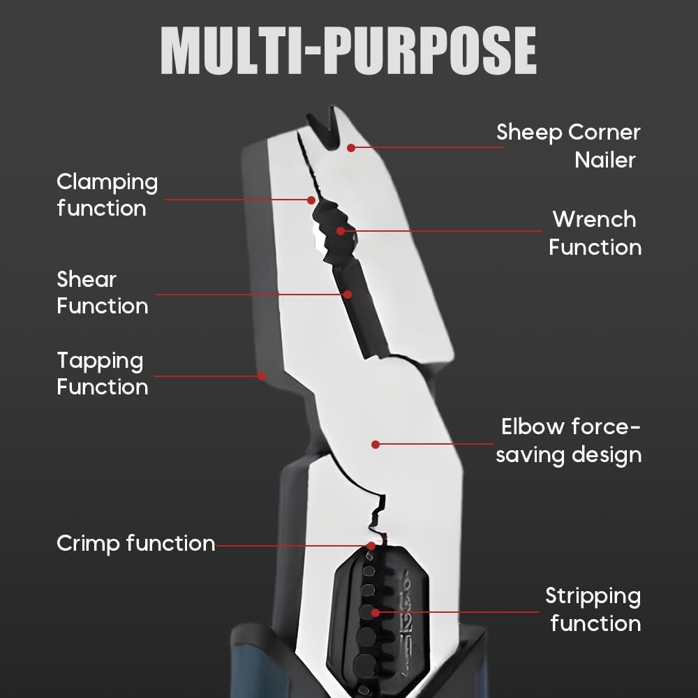 Industrial-Grade Multi-Function Cutting Pliers, 9-Inch Wire Stripper Cutter with Crimper, Nail Puller – All-in-One Tool for Electrical Work, Home Repair