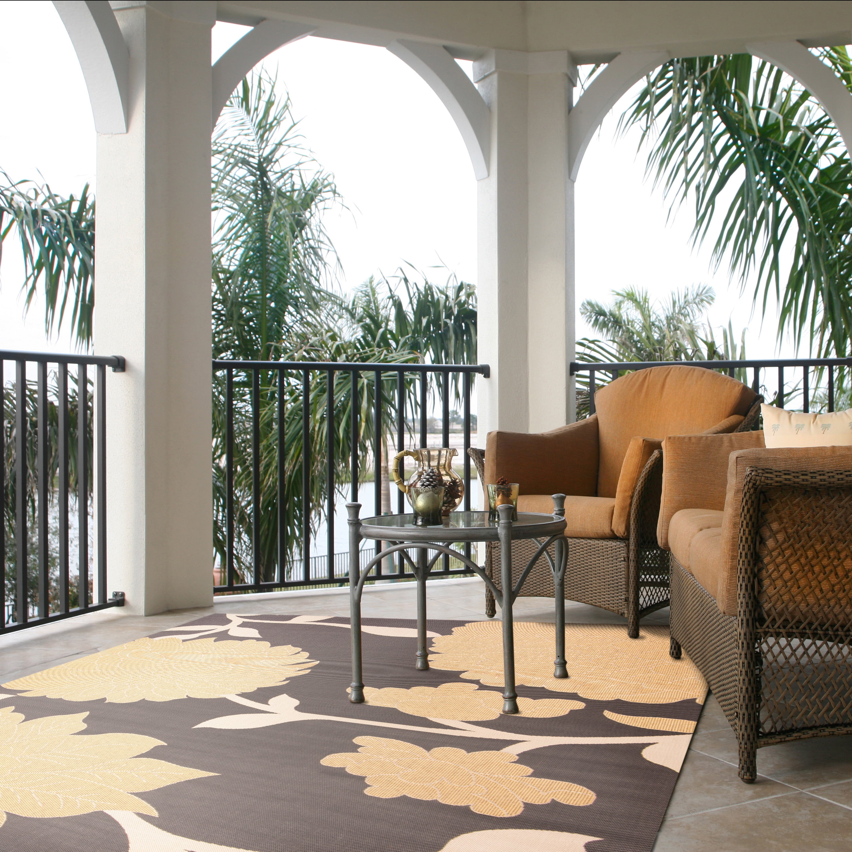 Safavieh Courtyard Tyson Floral Indoor/Outdoor Area Rug, Anthracite/Beige, 8' x 10'