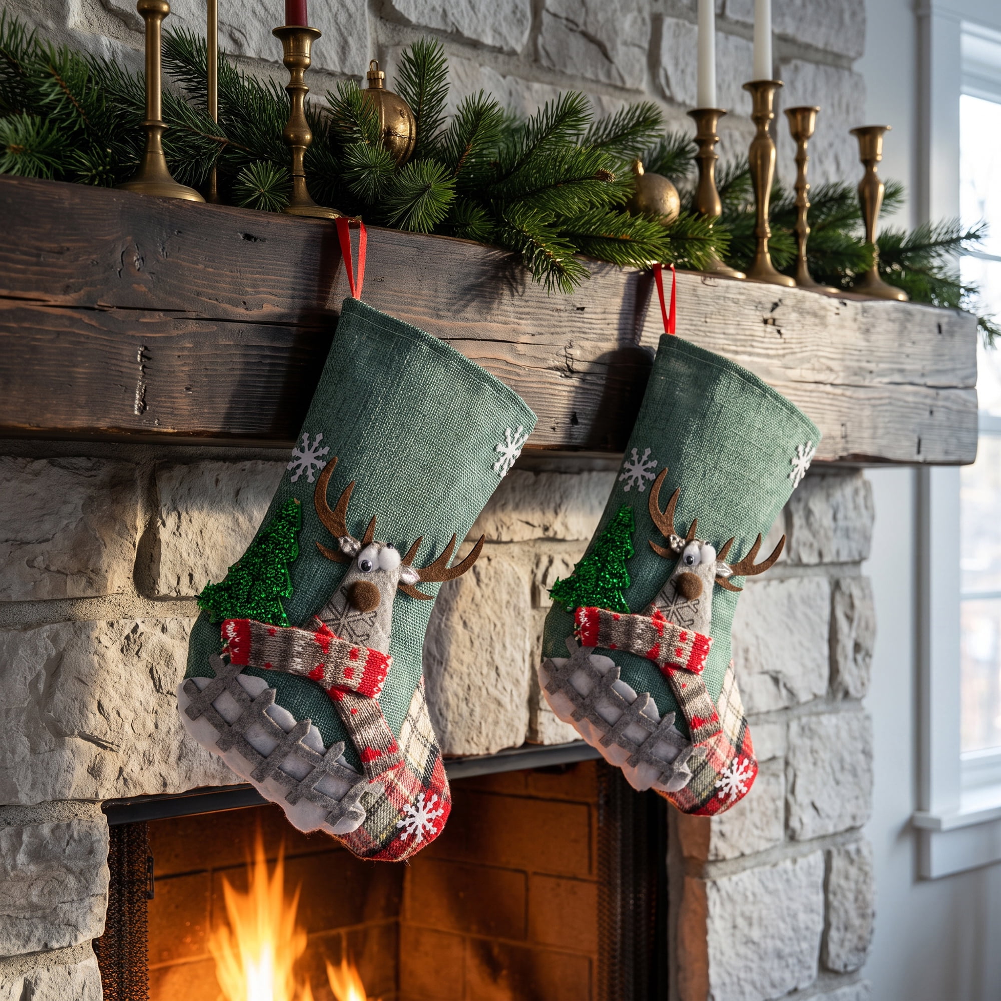 Unique Bargains Novelty Cartoon Christmas Stockings Assorted Garland Accents Deer 8"