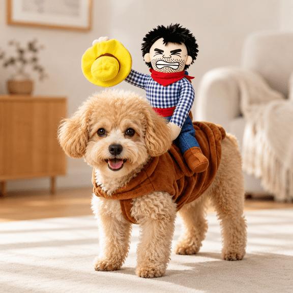 Doggy Doggie Rider,Cowboy Dog Costume with Doll Hat,Breathable Knight Riding Style Design for Christmas Halloween Day Pet Cosplay