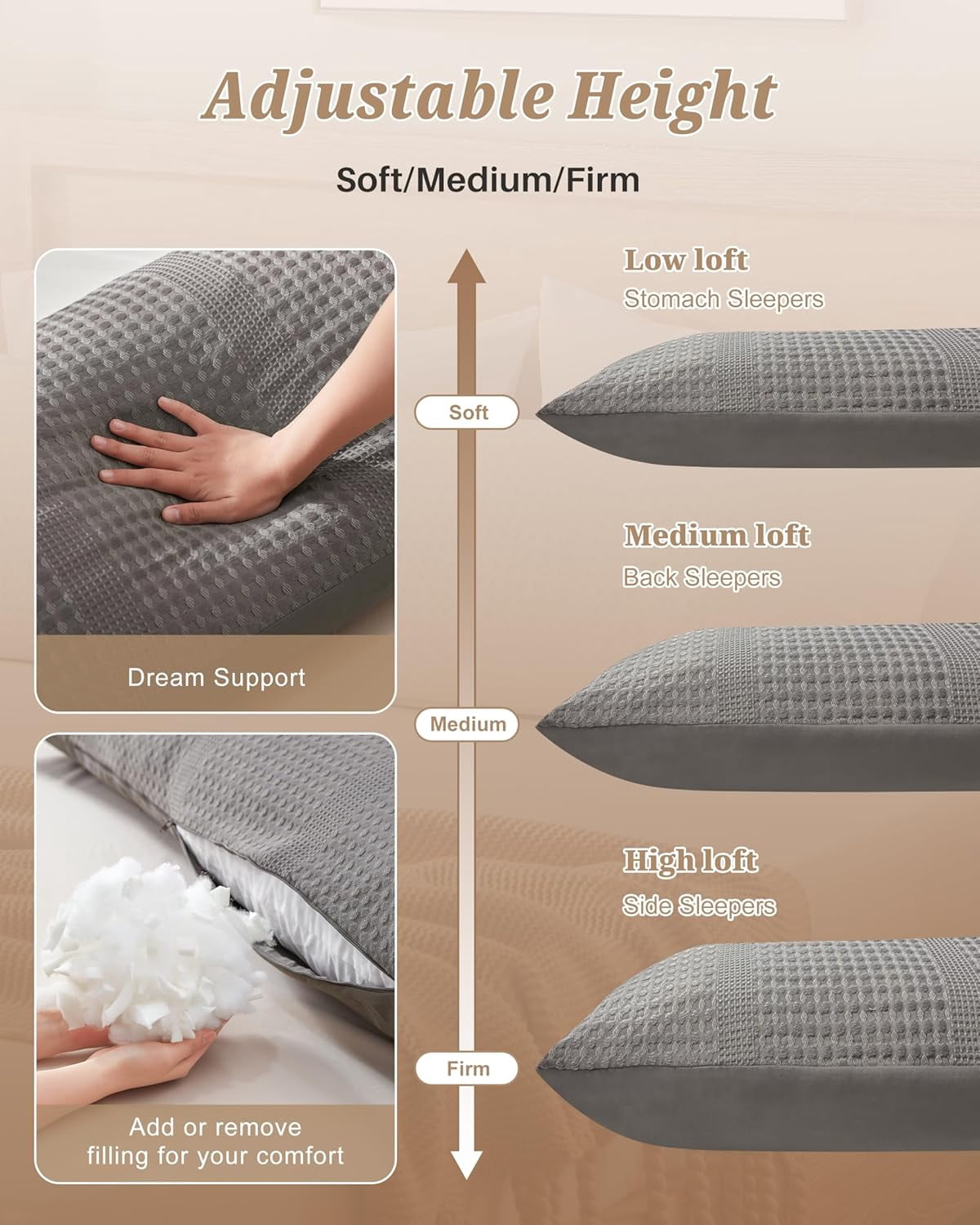 Nalqet Waffle Textured Decorative Lumbar Pillow 20x54 inch – Soft Polyester Long Throw Pillow for Sofa, Bed & Couch, Grey