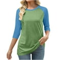 thumbnail image 2 of Women Raglan Shirts Long Sleeve Oversized T Shirt Casual Crewneck Color Block Tee Top, 2 of 4