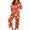 Orange, variant on Gaexia Halloween Fun Print Pajama Set for Women Short Sleeve Long Pants Satin V-Neck Button Down Sleepwear Loungewear Pajama Set