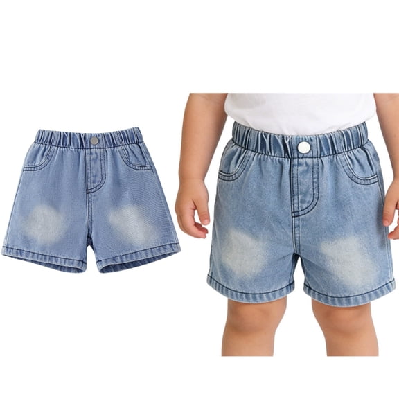 Baby Jean Shorts Boys Straight Leg Casual Elastic Waist Shorts Boys 6-9 Months Shorts
