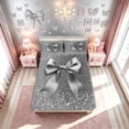 thumbnail image 4 of Meiyoeat Fashion Princess Bow Diamond Full Size Sheets for Men Women, Glitter Print Ribbon Bed Sheets, Silver White, 4pcs, 4 of 5
