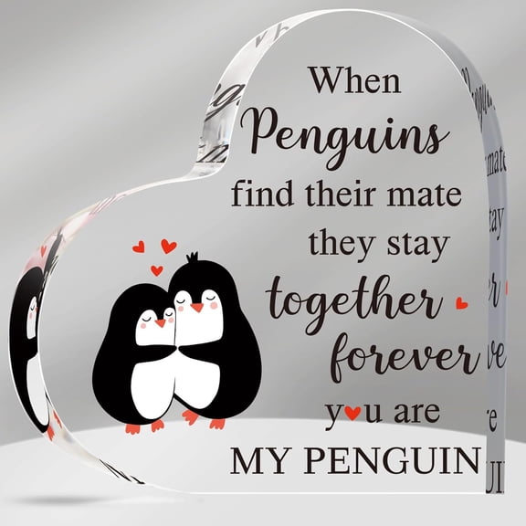 Christmas Gifts for Her or Him Wedding Anniversary Acrylic Gifts Penguin in Love Heart Shape Valentines Day Birthday Gift for Boyfriend or Girlfriend Wedding Gifts for Couple Wife Husband