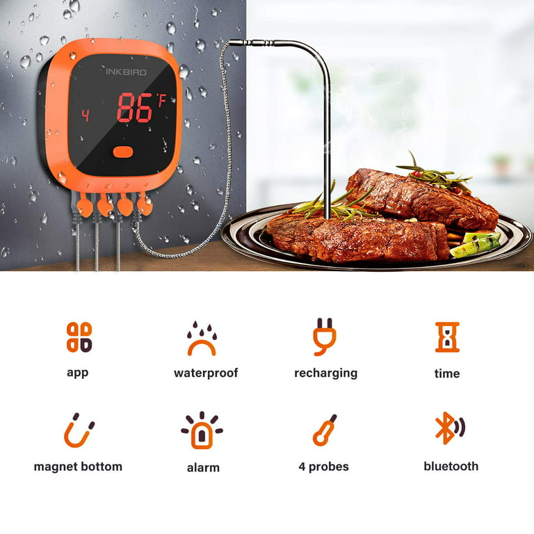 vores overbelastning overtale Inkbird Waterproof Rechargeable Bluetooth Meat Thermometer IBT-4XC, 4  Probes BBQ Grill Thermometer - Walmart.com
