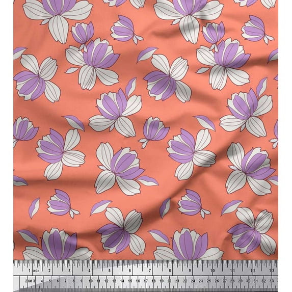 Soimoi Rayon Crepe Fabric Petals Floral Print Fabric by Yard 46 Inch Wide