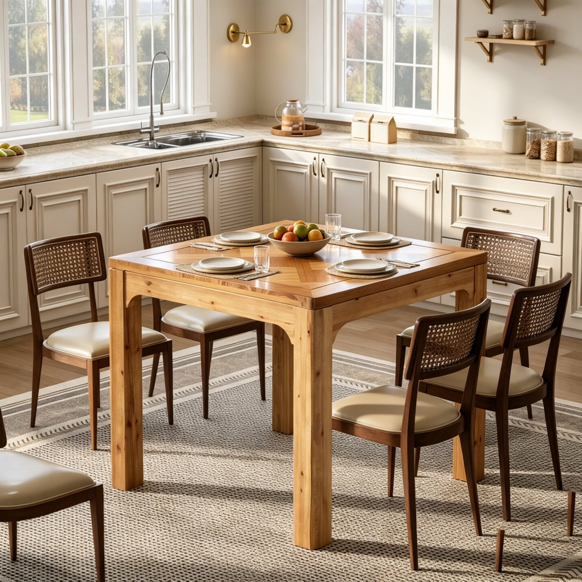 31.5" Wood Square Dining Table with 3D Textured Top