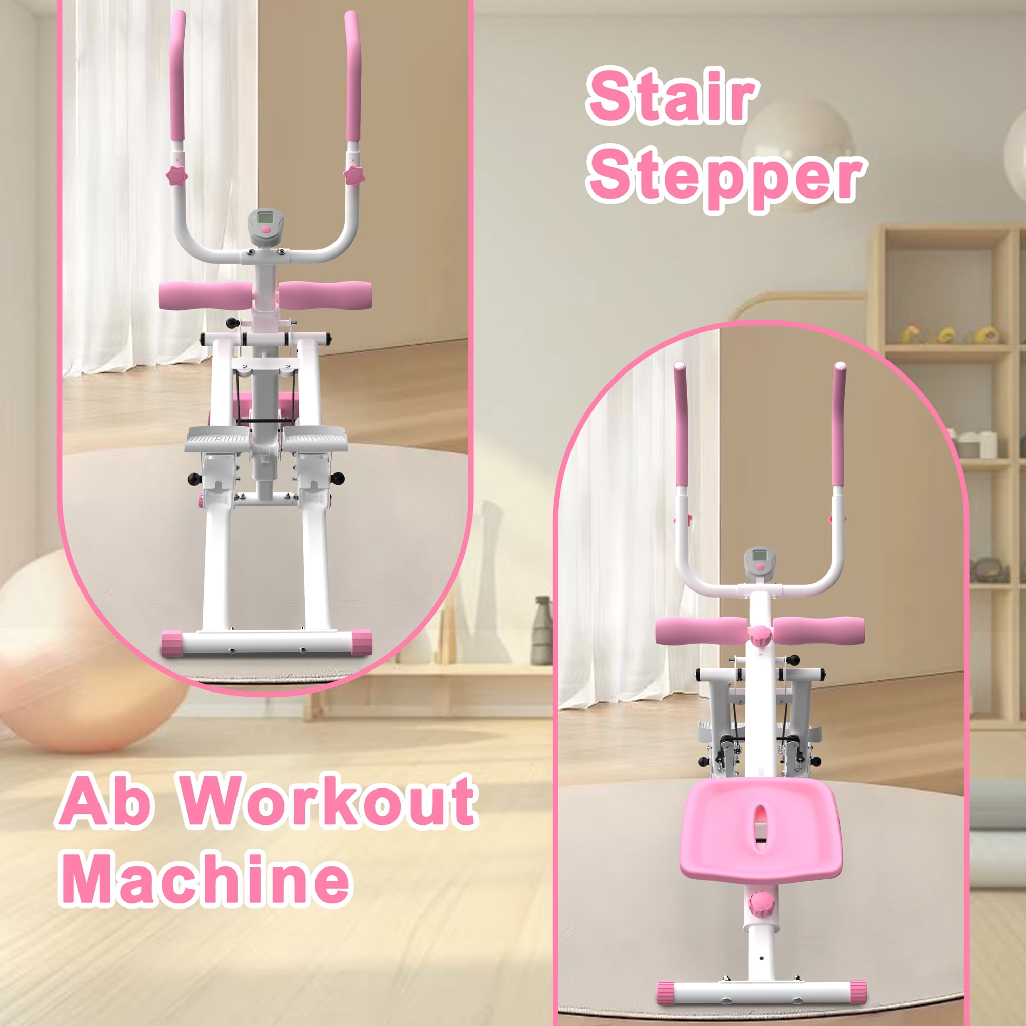 2-In-1 Stair Stepper And AB Workout Machine, Pink