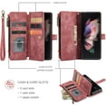 thumbnail image 3 of Para Samsung Galaxy Z Fold 4 5G Funda tipo billetera con Tarjetero, Muñequera con Correa de Cordón de Bolsillo con Cremallera Magnética con soporte, Funda tipo Billetera de Cuero con tapa, 3 of 7