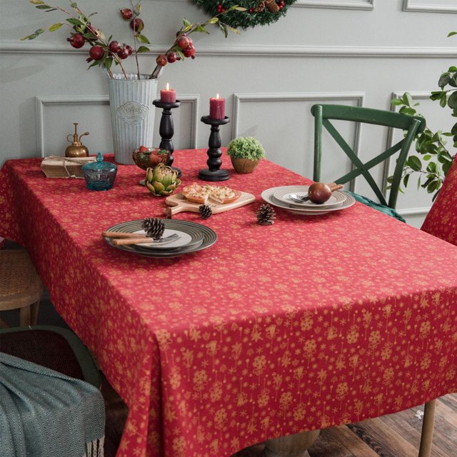 Electronicheart Ustyle Christmas Gold Stamping Tablecloth Home Dining Table Cloth Holiday Decorative Table Cover, Red, 6pcs Pillowcase