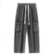 thumbnail image 4 of Pantalones de trabajo de longitud completa para hombre, de color liso, con bolsillos, informales, de pierna recta, 4 of 4