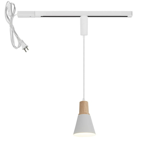 KAYYELAMP H-Type Track Lighting Set 1 Track Rail with Plug Outlet Cable, 1 Track Pendant 3.2 Ft Adjusted Cord Wood White Metal Vintage Design for Kitchen Dining Table Loft(No Bulb)